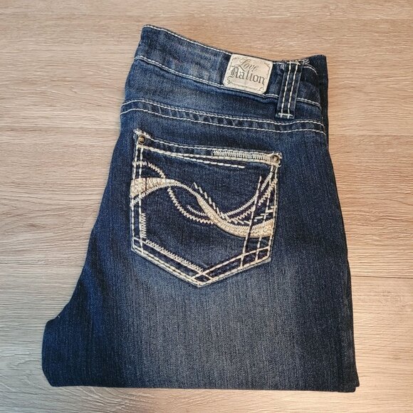 LOVE NATION Jeans Size 8 Bootcut Low Rise Medium Dark Wash Western Stretch - Picture 3 of 10